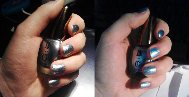The light blue polish in different lights